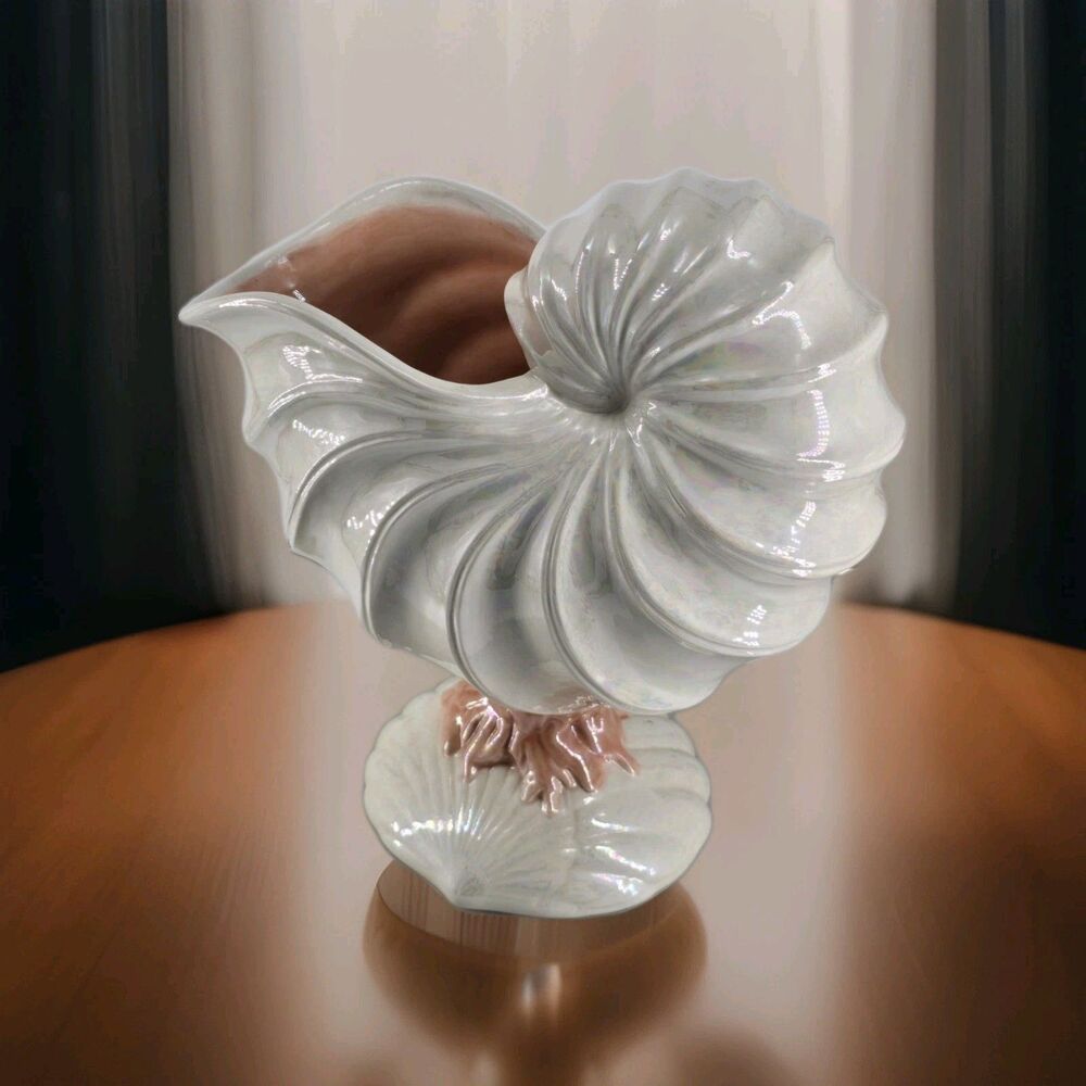 Mcm‎ Nautilus Shell Ceramic Planter Ocean Water Pink Opalescent Arnels Style Art